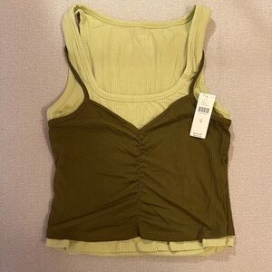 Anthropologie Two-Tone Ribbed Tank Top in Green and Moss